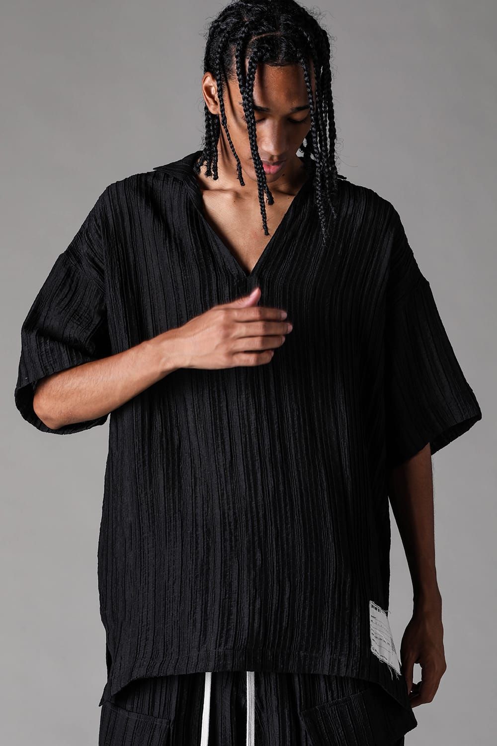 《2027SS先行予約》Ripple Sheer Half Sleeve Shirts "Black" / リップルシアーハーフスリーブシャツ"ブラック"