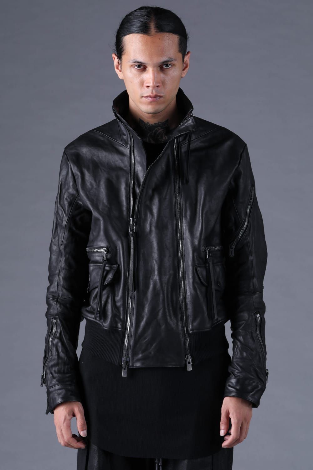 《2027SS先行予約分》Horse Leather Double-Zip Bomber Jacket"Black" / ホースレザーダブルジップボンバージャケット "ブラック"