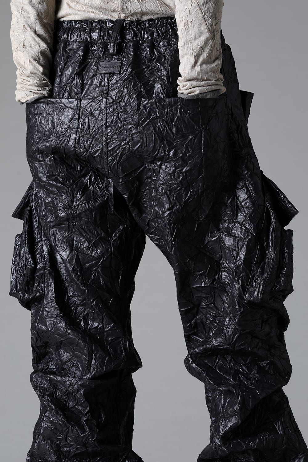 Washer Synthetic Leather Boots Cut Tuck Cargo Pants"Black " / ワッシャーシンセティックレザーブーツカットタックカーゴパンツ"ブラック"