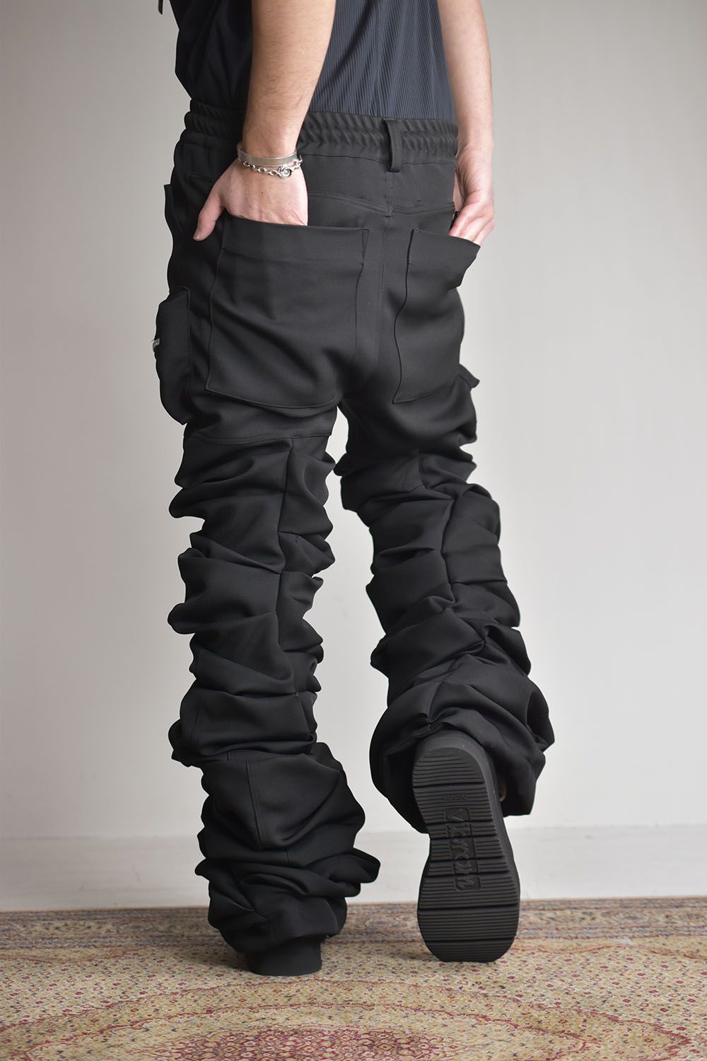 Twill Monster Tuck Flare Baggy Pants"Black"/ツイルモンスタータックフレアバギーパンツ"ブラック"