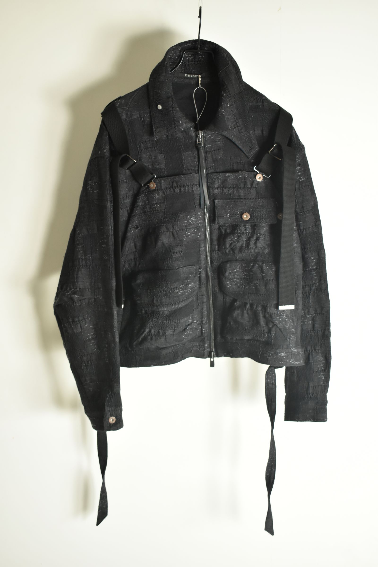 Crust Jacquard Salopette Layered Jacket"Black" / クラストジャガードサロペットレイヤードジャケット"ブラック"
