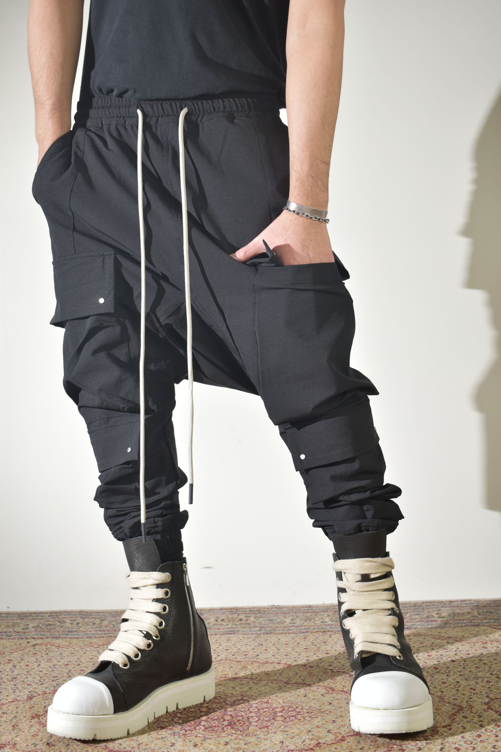 Stretch Nylon Military Sarouel Pants"Black" / ストレッチナイロンミリタリーサルエルパンツ"ブラック"