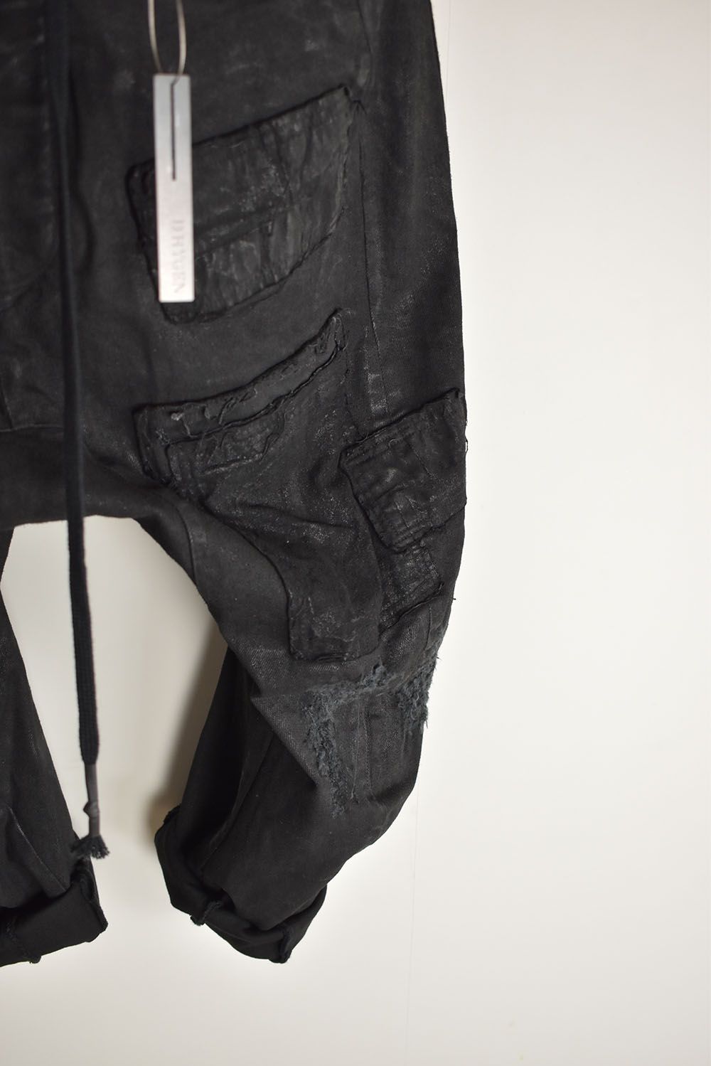 Product Coating Stretch Denim Damage Repair Cropped Pants “Black / 製品コーティングストレッチデニムダメージリペアクロップドパンツ"ブラック"