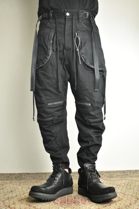 Stretch Denim Knee-Open Cropped Pants"Black" / ストレッチデニムニーオープンクロップドパンツ"ブラック"