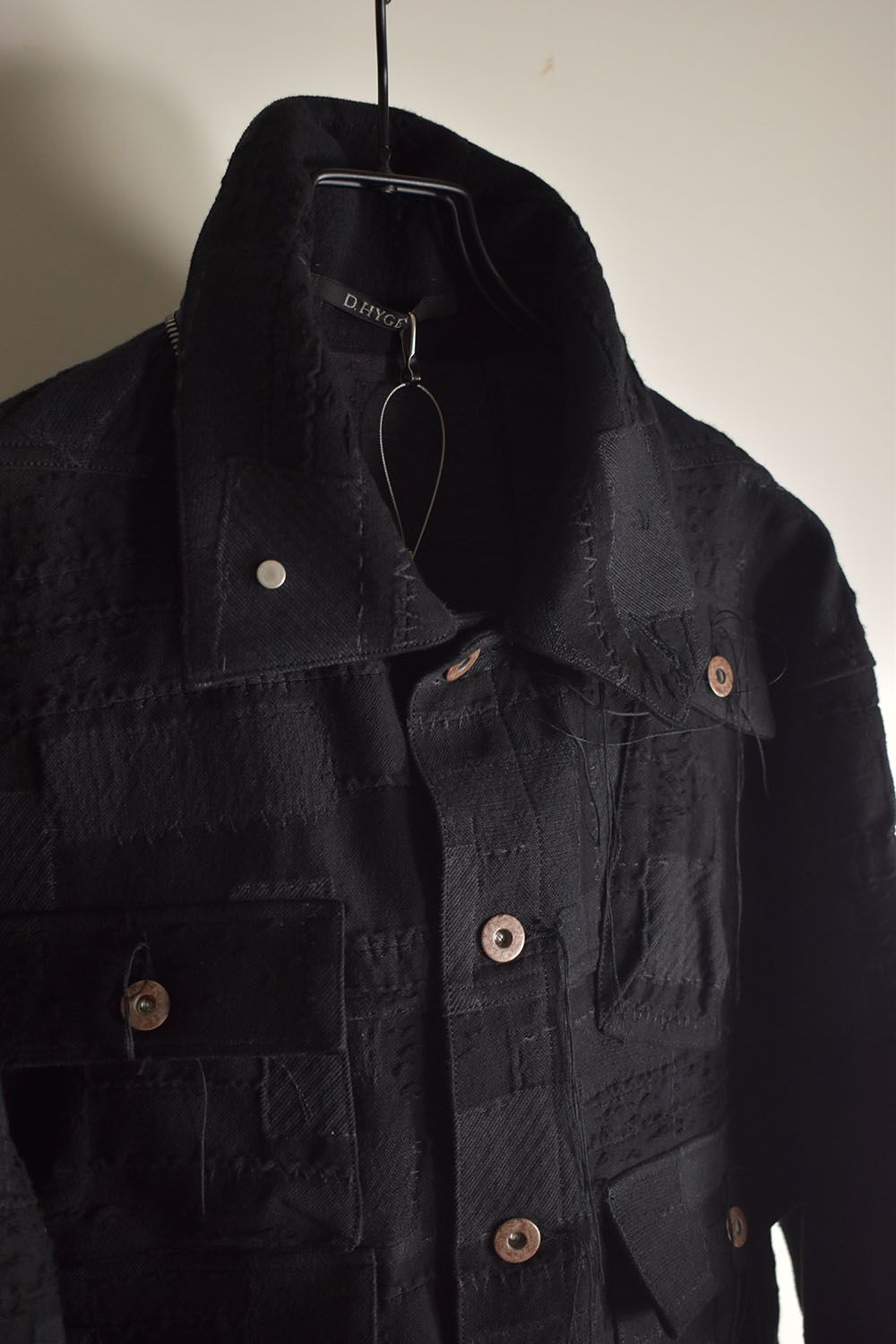 Crust Patchwork Jacquard Hood Attached Jacket "Black" / クラストパッチワークジャガードフードアタッチドジャケット"ブラック"