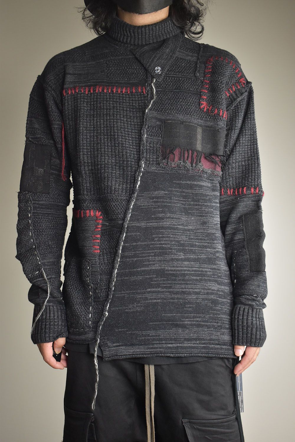 Cotton Cashmere Crust Patch Knit Pullover "Charcoal" / コットンカシミヤクラストパッチニットプルオーバー"チャコール"