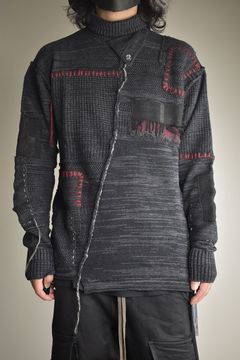 Cotton Cashmere Crust Patch Knit Pullover "Charcoal" / コットンカシミヤクラストパッチニットプルオーバー"チャコール"