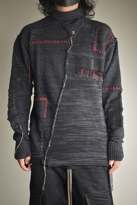 Cotton Cashmere Crust Patch Knit Pullover "Charcoal" / コットンカシミヤクラストパッチニットプルオーバー"チャコール"