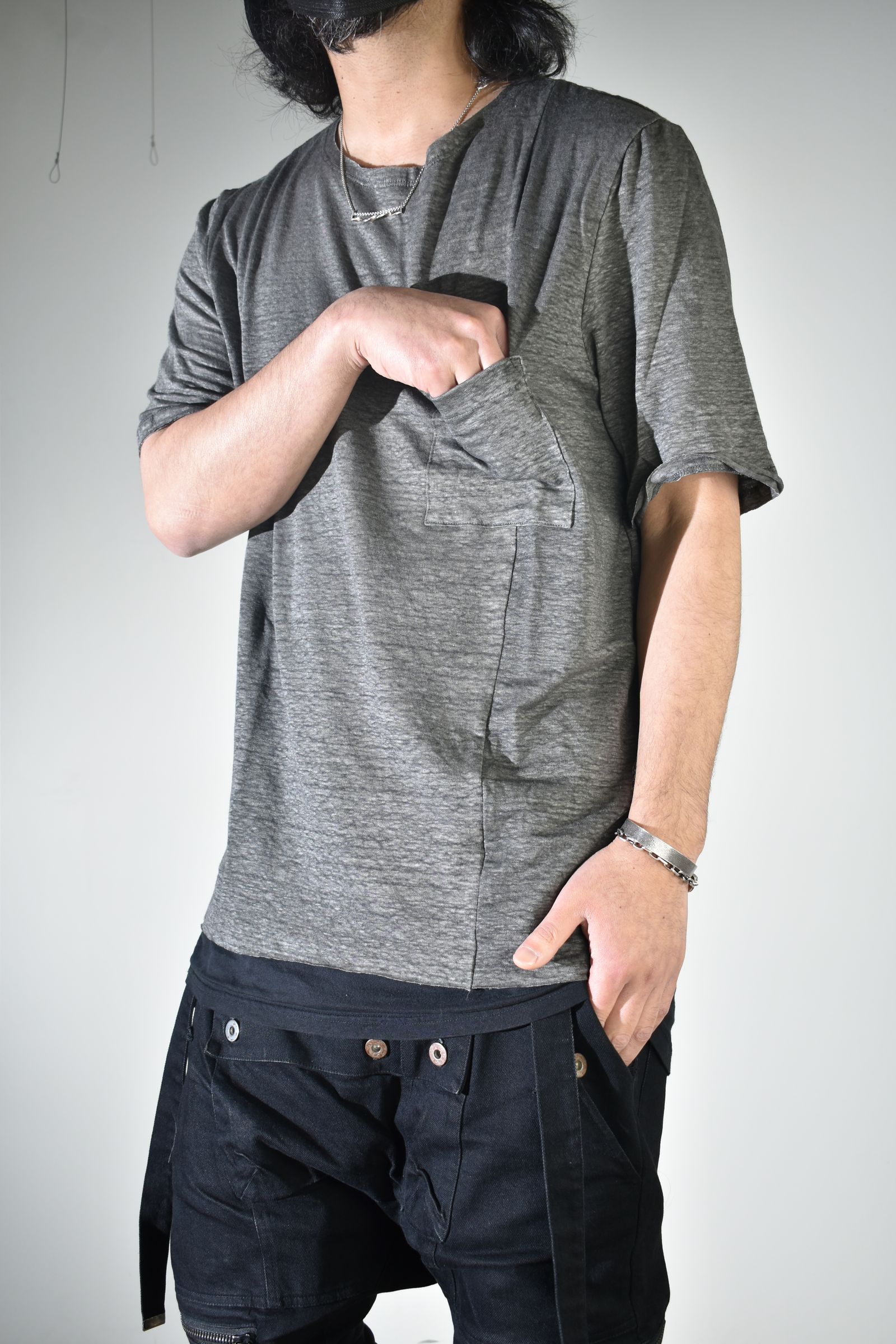 Side Panel Large Tee Shirts W/Pocket"Dark Grey" / サイドパネルラージTee"ダークグレー"