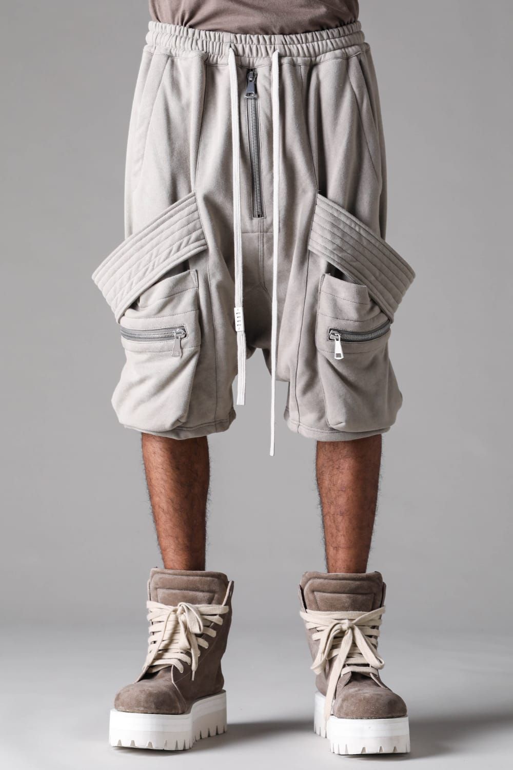 《2027SS先行予約》French Terry Belt Cargo Sarrouel Shorts "Black / Grey / L.Beige"/ フレンチテリー裏毛ベルトカーゴサルエルショーツ"ブラック / グレー /ライトベージュ"