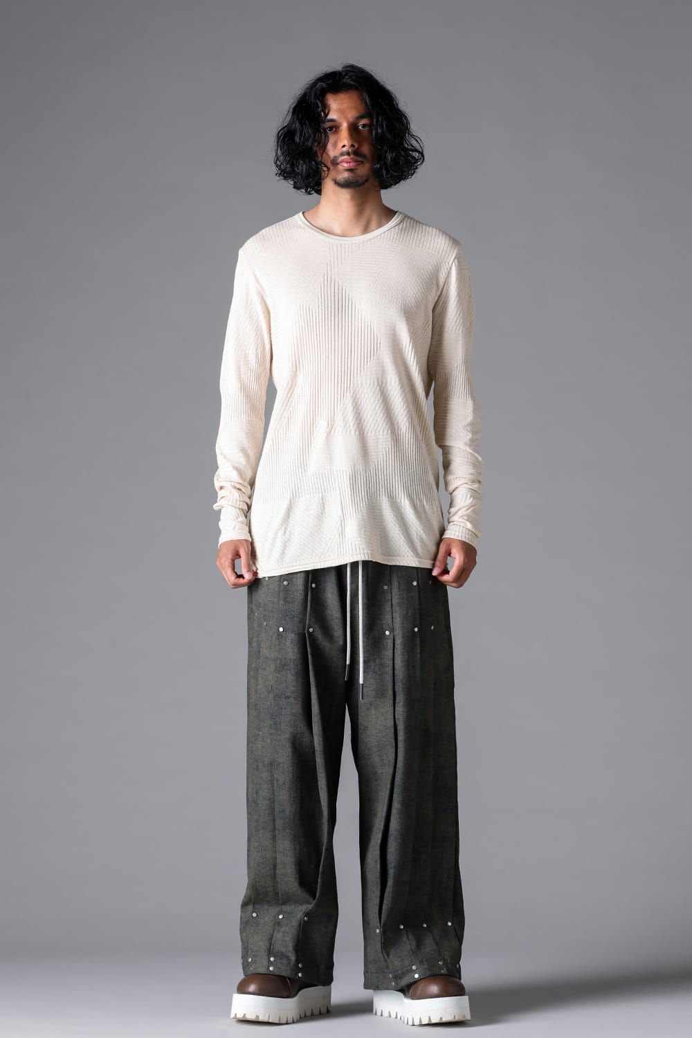 《2026SS先行予約》Deformed Stripe Pattern Long Sleeve "Black / Cream" /ディフォルメドストライプパターンロングスリーブ"ブラック/クリーム"