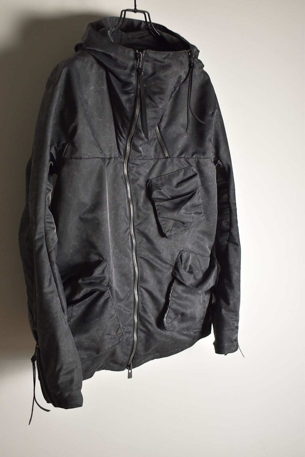 Pigment Coated Washer Nylon Hooded Jacket"Black" / 顔料コーティングワッシャーナイロンフーデットジャケット"ブラック"