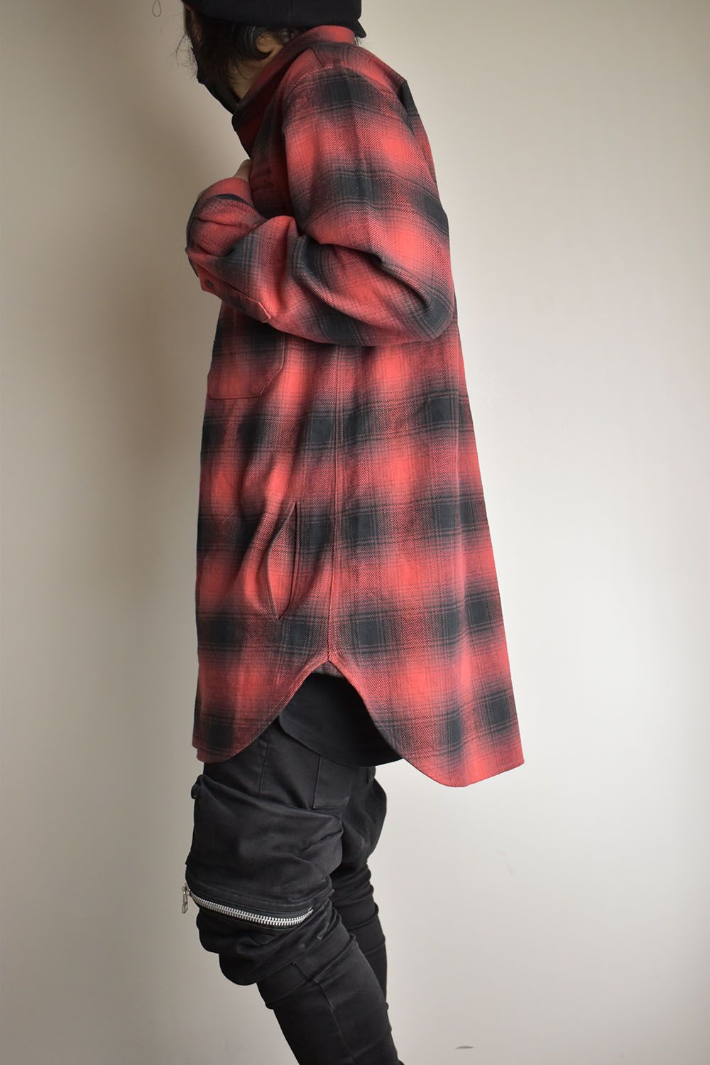 Ombre Check Long Shirts Jacket"Red Check" / オンブレチェックロングシャツジャケット"レッドチェック"