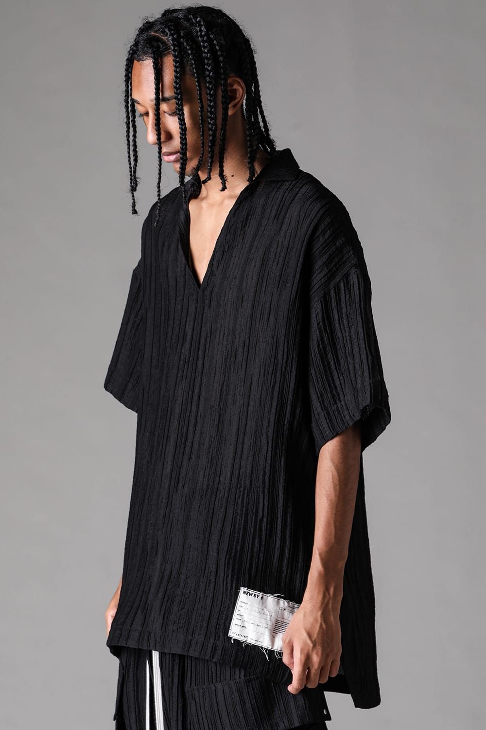 《2027SS先行予約》Ripple Sheer Half Sleeve Shirts "Black" / リップルシアーハーフスリーブシャツ"ブラック"
