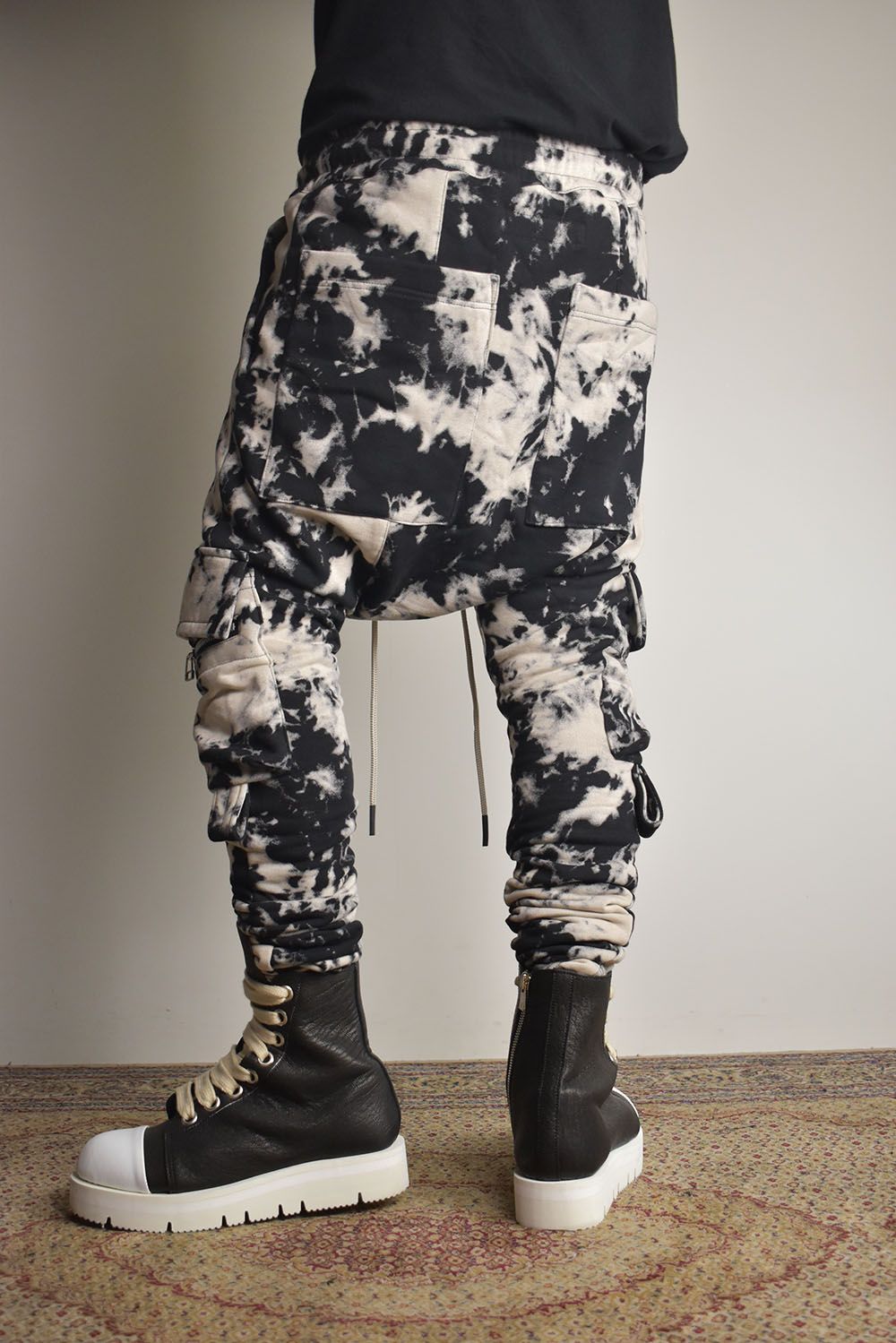 Discharge Pinting Cargo Sarouel Skinny"Black×Ivory" /ディスチャージプリントカーゴサルエルスキニー"ブラック×アイボリー"