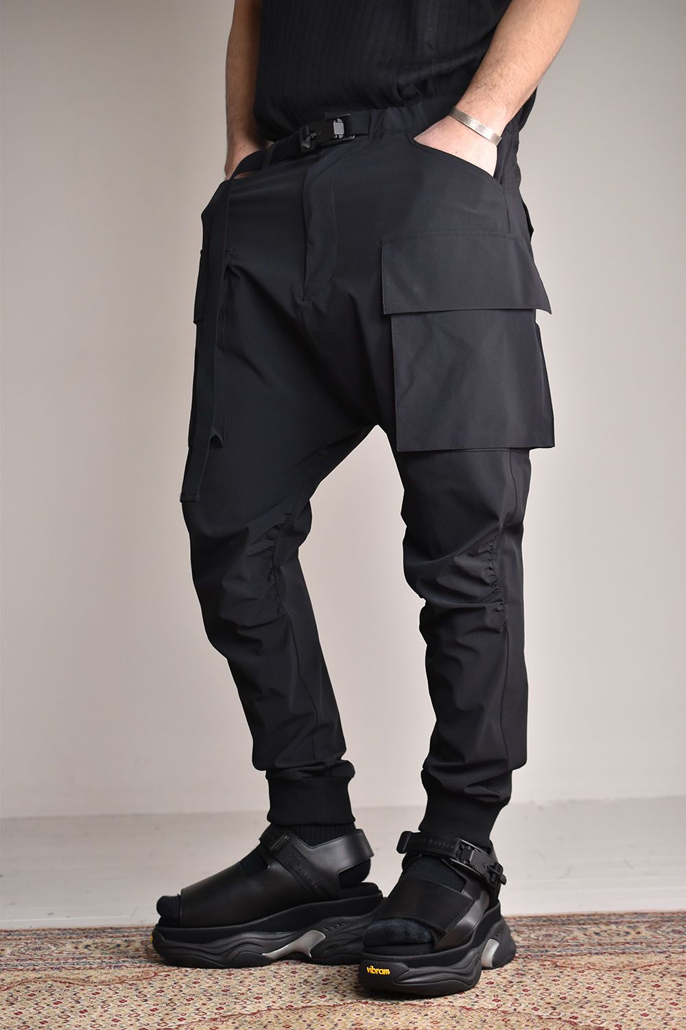 Water Repellent Stretch Cargo Rib Pants"Black"/撥水ストレッチカーゴリブパンツ"ブラック"