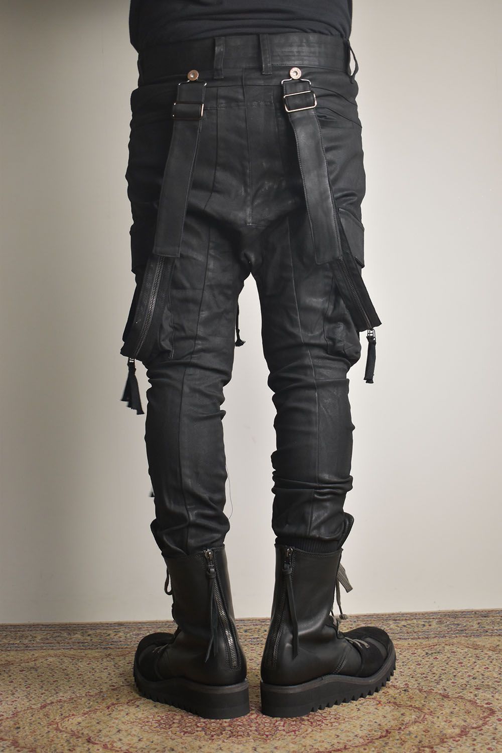 Product Coated Suspenders Cargo Jog Pants "Black" / 製品コーティングサスペンダーベルトカーゴジョグパンツ"ブラック"
