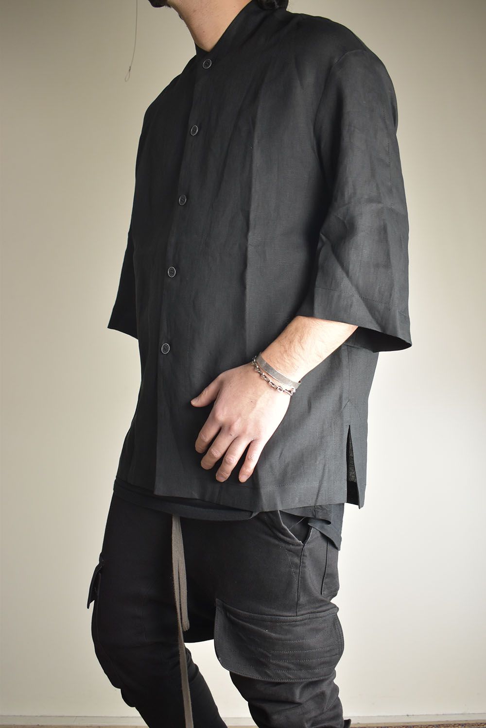 Elbow Length Band Collar Shirts"Lamp Black" / エルボーレングスバンドカラーシャツ"ランプブラック"