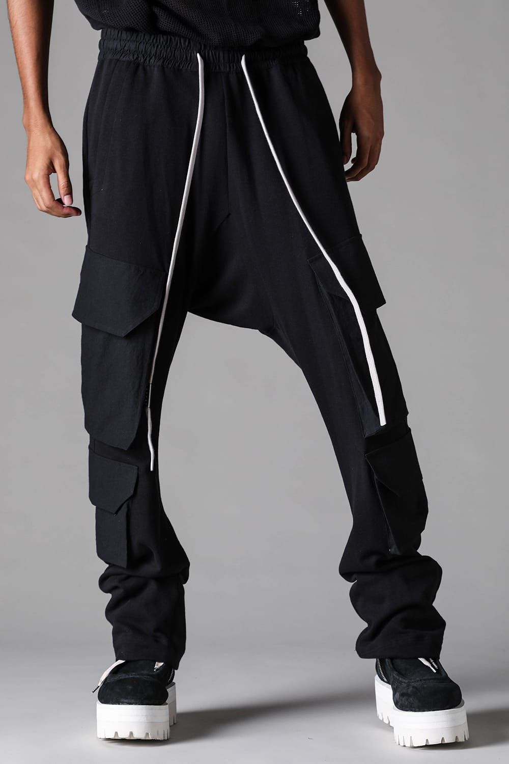 《2027SS先行予約》Lightweight French Terry Sarrouel Flare Cargo Pants"Black" / ミニ裏毛サルエルフレアカーゴパンツ"ブラック"