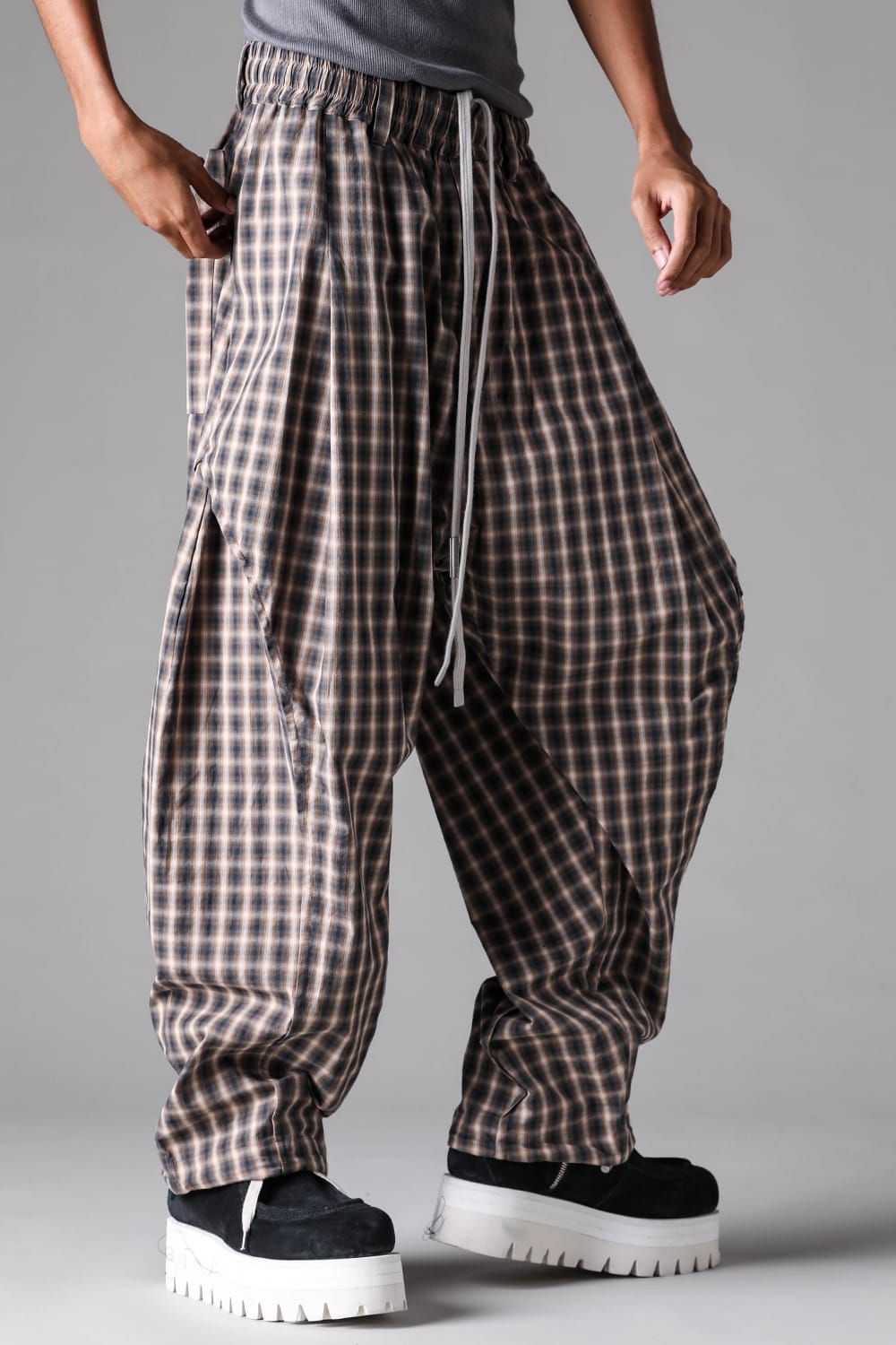 《2027SS先行予約》Plaid Side Tuck Tapared Pants"Black Plaid / Brown Plaid" / プレイドサイドタックテーパードパンツ"ブラックプレイド / ブラウンプレイド"