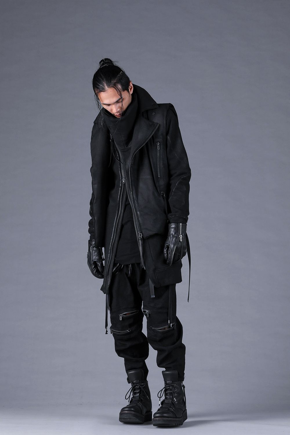 Stretch Denim Knee-Open Cropped Pants"Black" / ストレッチデニムニーオープンクロップドパンツ"ブラック"