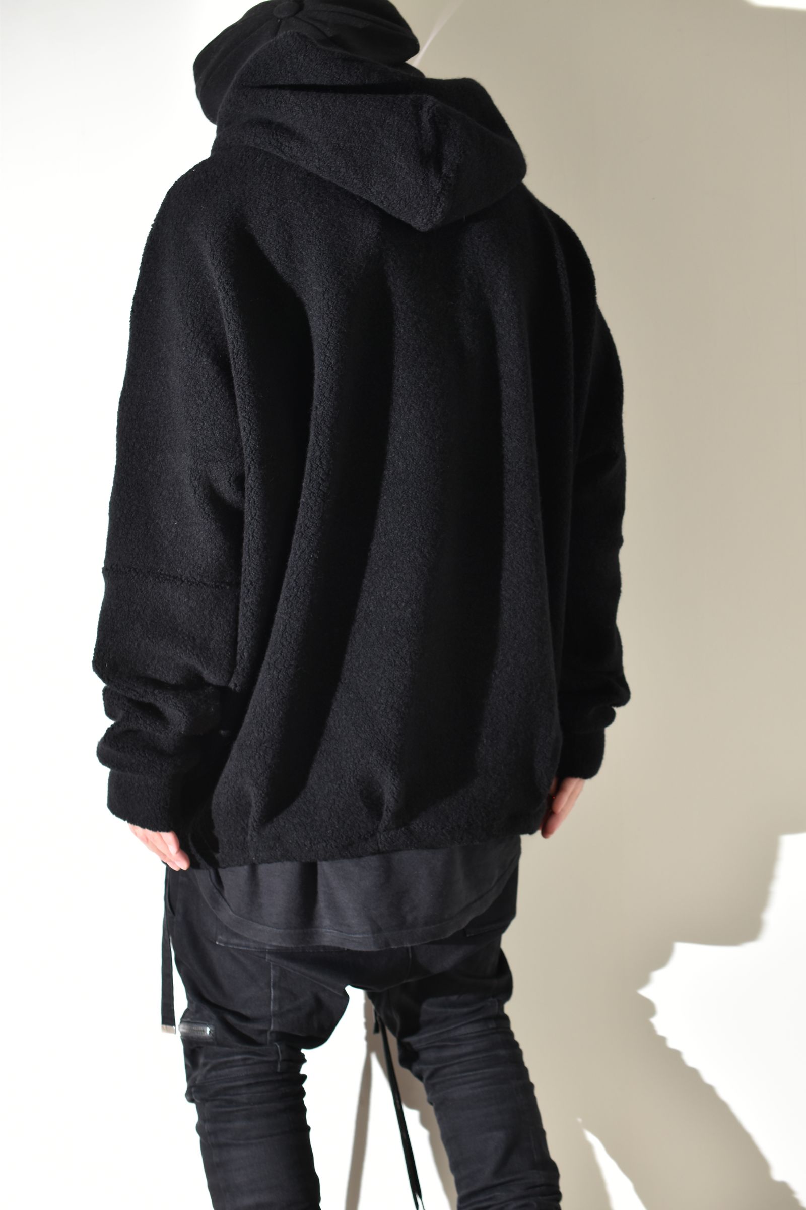 Sheep Pile Knit Dolman Hoodie Pullover"Black" / シープパイルニットドルマンフーディプルオーバー"ブラック"