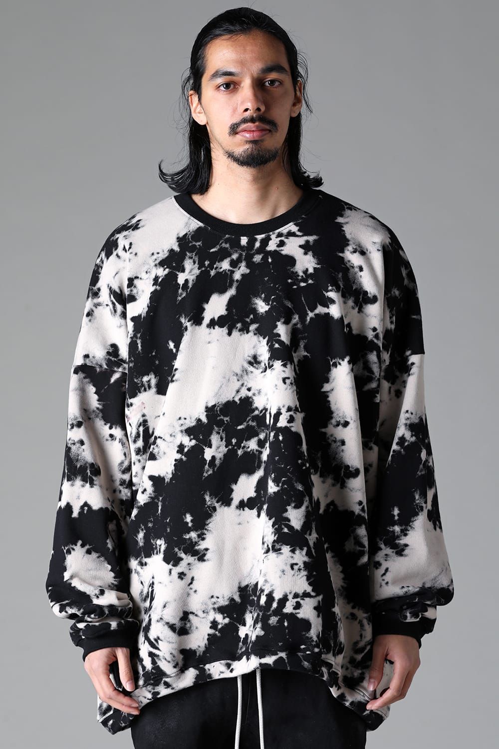 《2025AW先行予約》Discharge Pinting Jumbo Crew Neck Top"Black×Ivory" /ディスチャージプリントジャンボクルーネックトップ"ブラック×アイボリー"