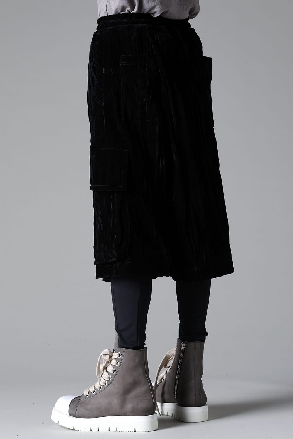 《2025AW先行予約》Washer Velour Wrap Skirt Pants"Black" / ワッシャーベロアラップスカートパンツ"ブラック"