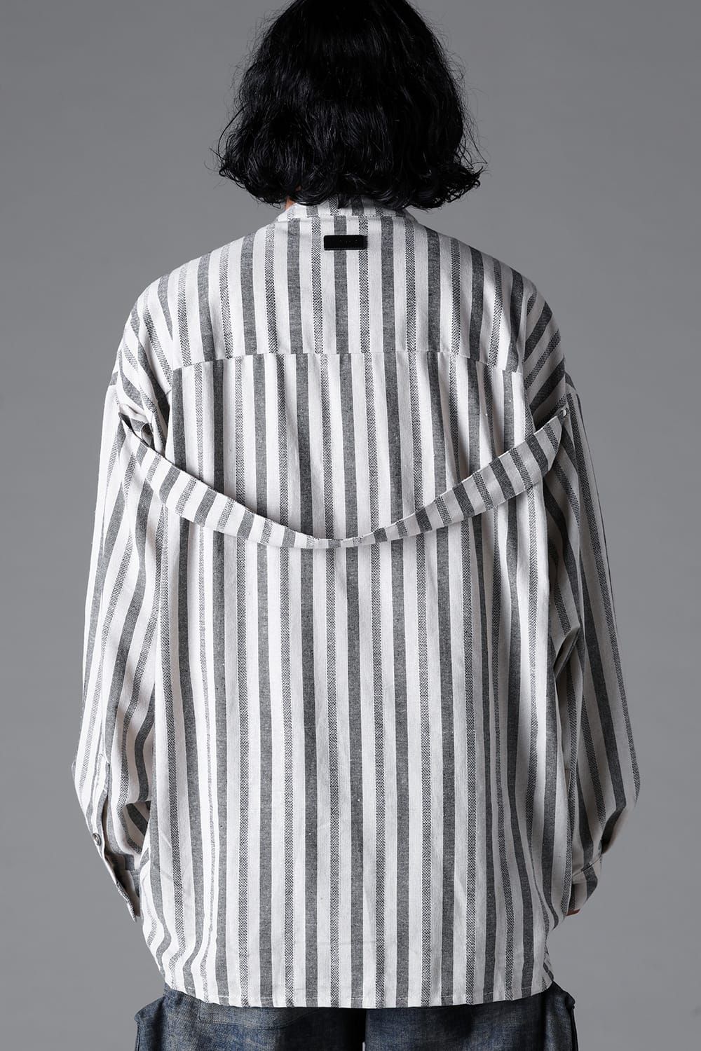 《2026SS先行予約》Vertical Stripes Stand Collar Shirts "Cream×L.Grey" / バーティカルストライプスタンドカラーシャツ"クリーム×グレー"