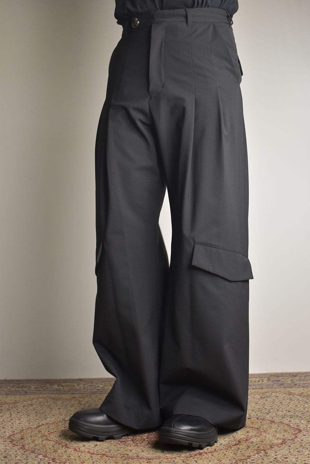 Shingle Flap Baggy Trousers "Black" / シンフラップバギートラウザー"ブラック"