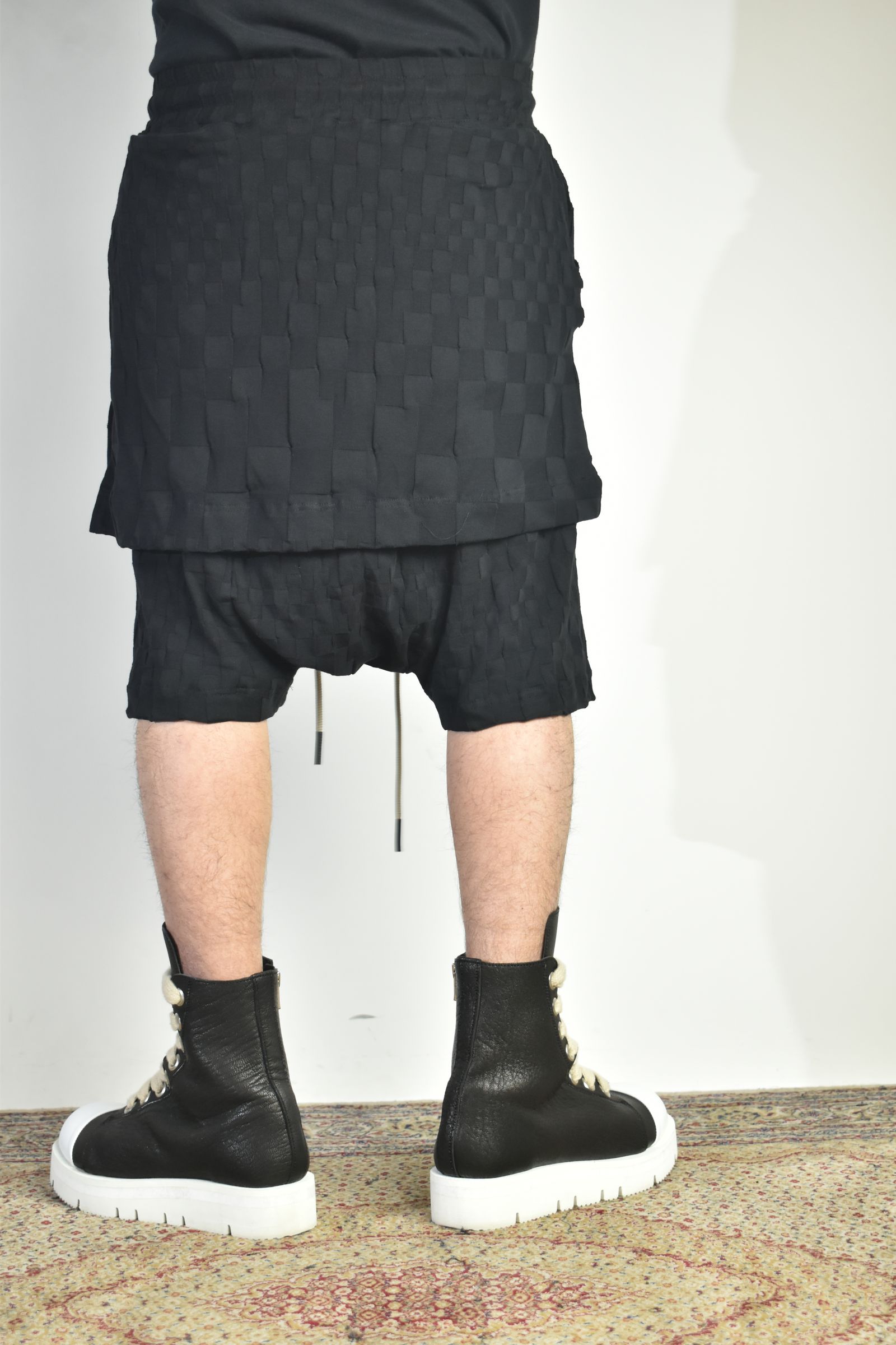 Gradient Plaid Pattern Layered Shorts"Black" / グラデーションチェックパターンレイヤードショーツ"ブラック"