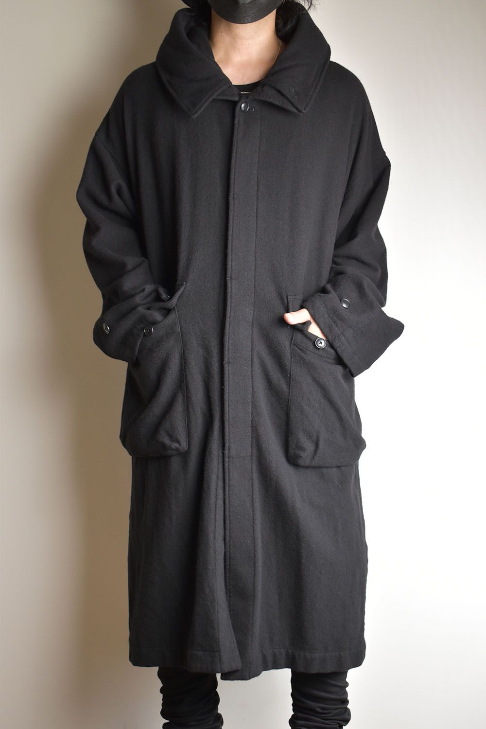 Wool Fulling Product Dyed Coat "Black" / ウール縮絨 製品染めコート"ブラック"