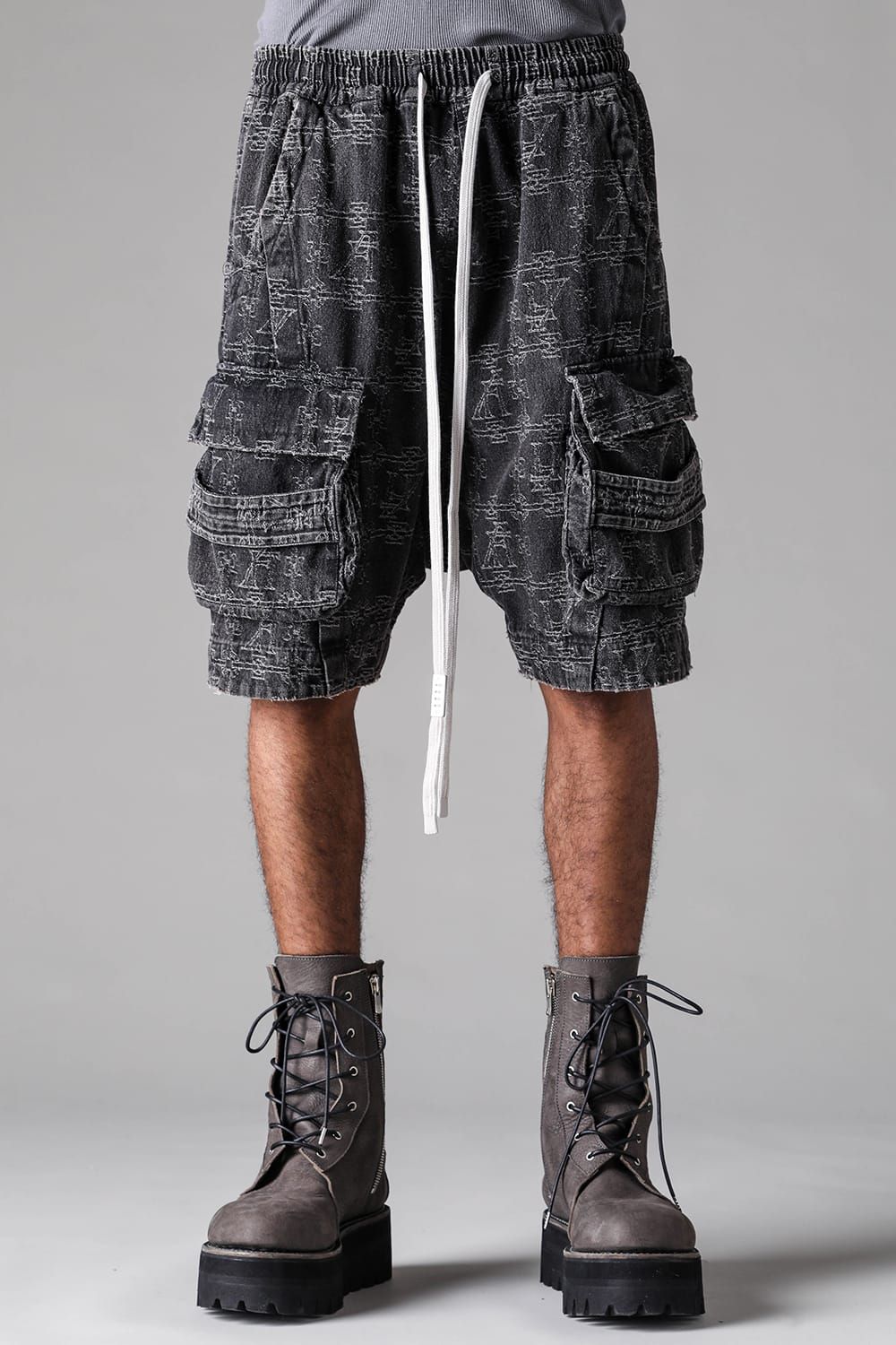 《2027SS先行予約》Jacgurd Denim Sarrouel Shorts "Black / Blue" / ジャガードデニムサルエルショーツ"ブラック/ブルー"