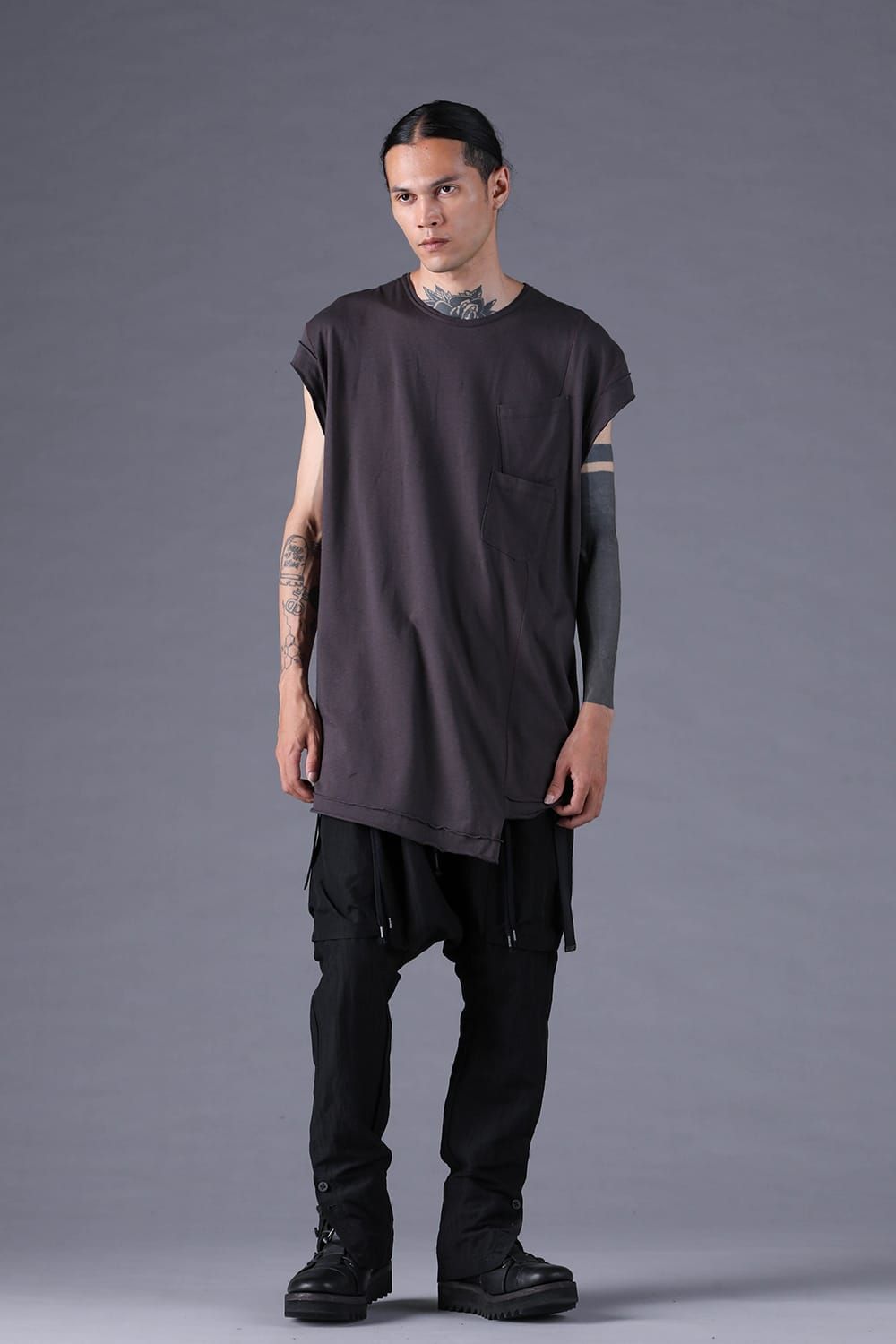 《2027SS先行予約分》30/- Cotton Cap Sleeves T-Shirt "Black / Grey / Charcoal" / 30/-天竺キャップスリーブTシャツ "ブラック / グレー /チャコール"