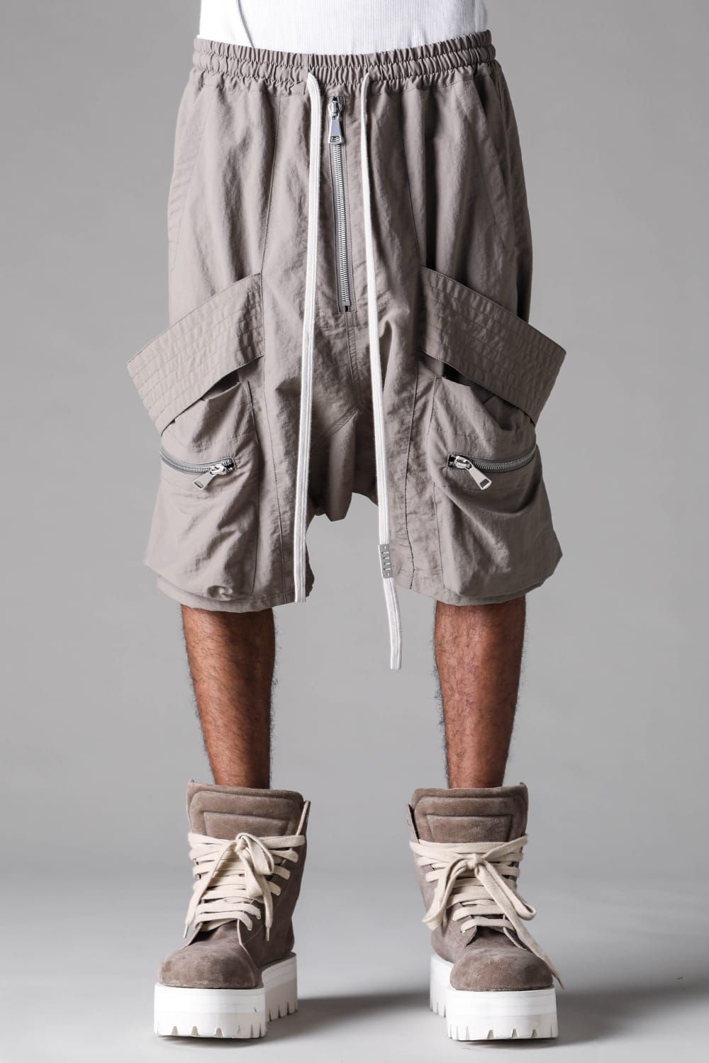 《2027SS先行予約》Rayon Nylon Belt Cargo Sarrouel Shorts"Black / Grey / L.Khaki" /レーヨンナイロンベルトカーゴサルエルショーツ"ブラック/グレー/ライトカーキ"
