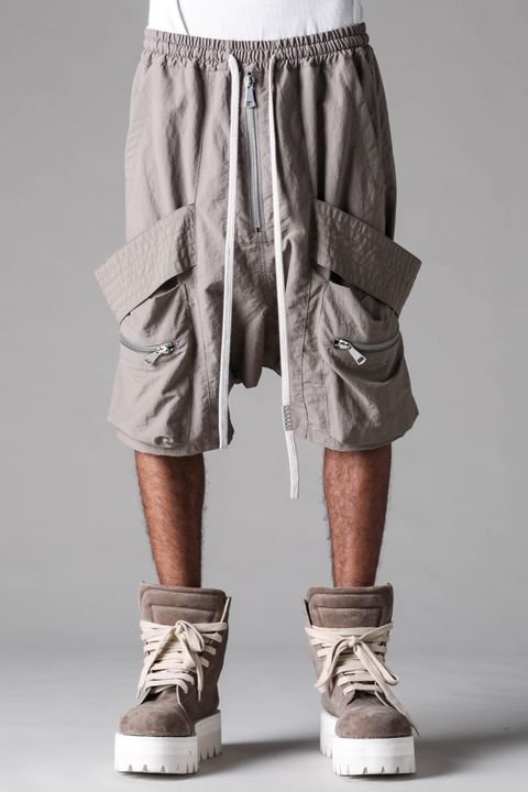 《2027SS先行予約》Rayon Nylon Belt Cargo Sarrouel Shorts"Black / Grey / L.Khaki" /レーヨンナイロンベルトカーゴサルエルショーツ"ブラック/グレー/ライトカーキ"