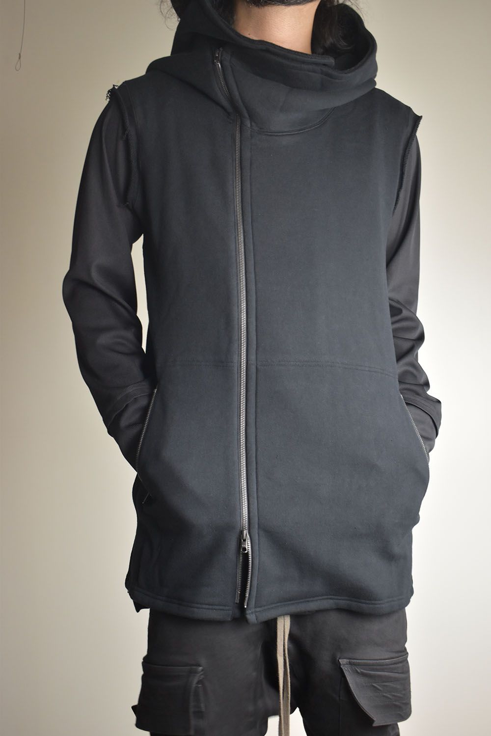 Over Sized Sleeve Less Hoodei"Black" /オーバーサイズスリーブレスフーディ"ブラック"