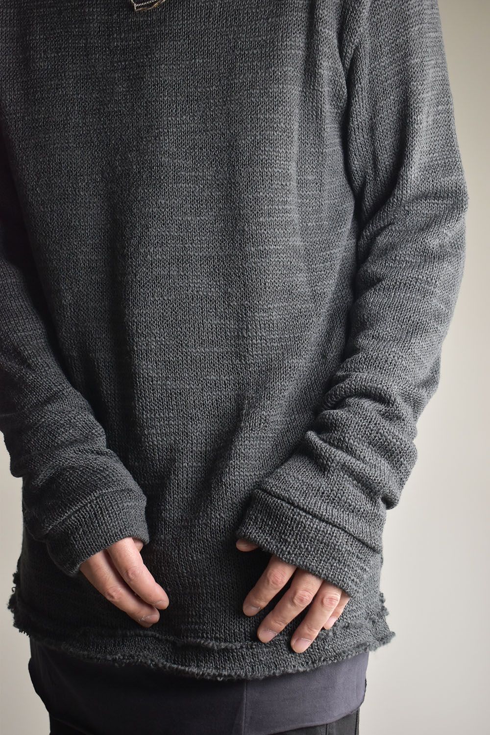 Low-Gauge knit × Cotton Jersey Layered Tee "Charcoal" / ローゲージニット×コットンジャージレイヤードTシャツ"チャコール"