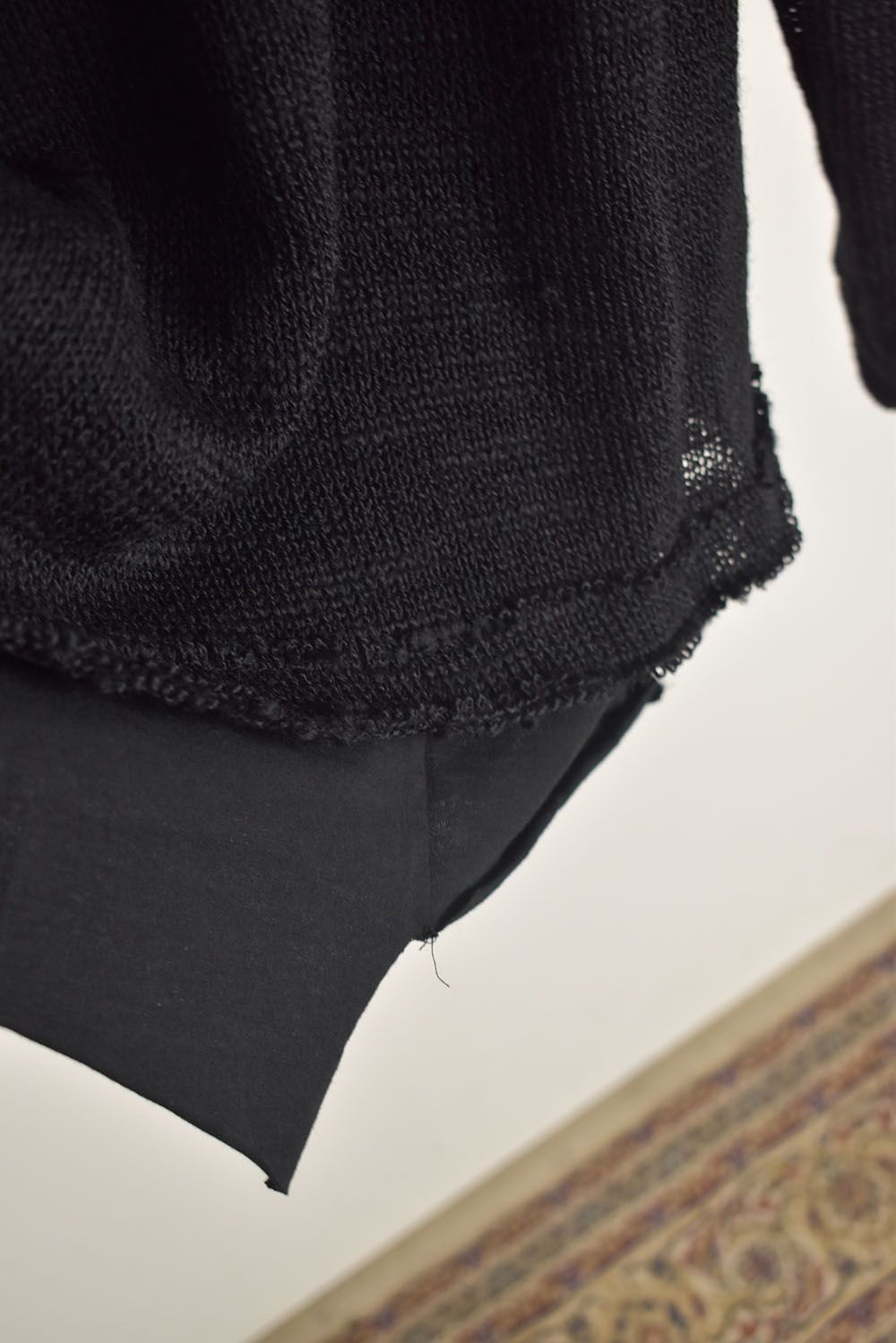 Low-Gauge knit × Cotton Jersey Layered Tee "Black" / ローゲージニット×コットンジャージレイヤードTシャツ"ブラック"