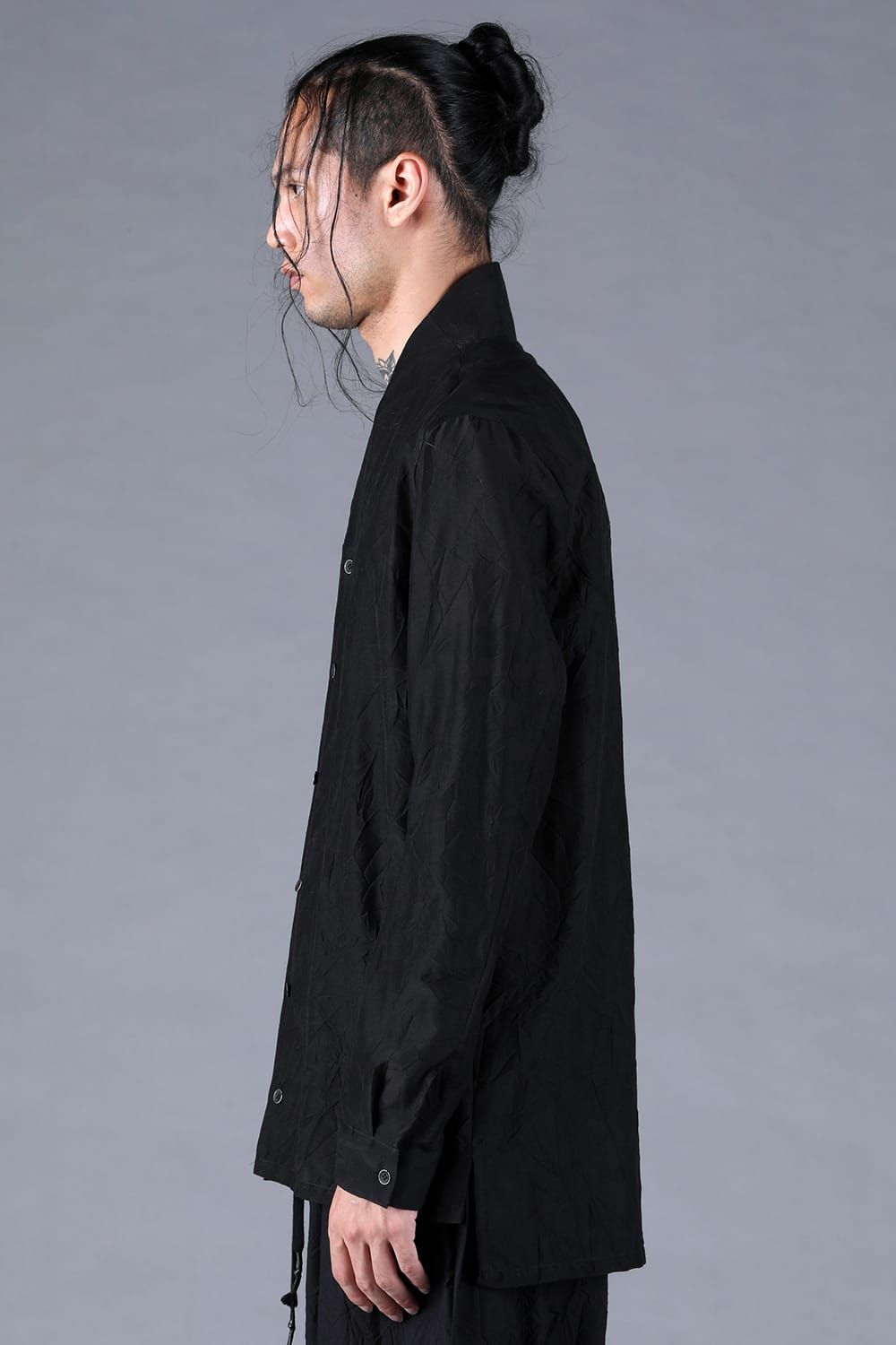Silk Cotton Washer Shawl Collar Shirt"Black" / シルクコットンワッシャーショールカラーシャツ"ブラック"