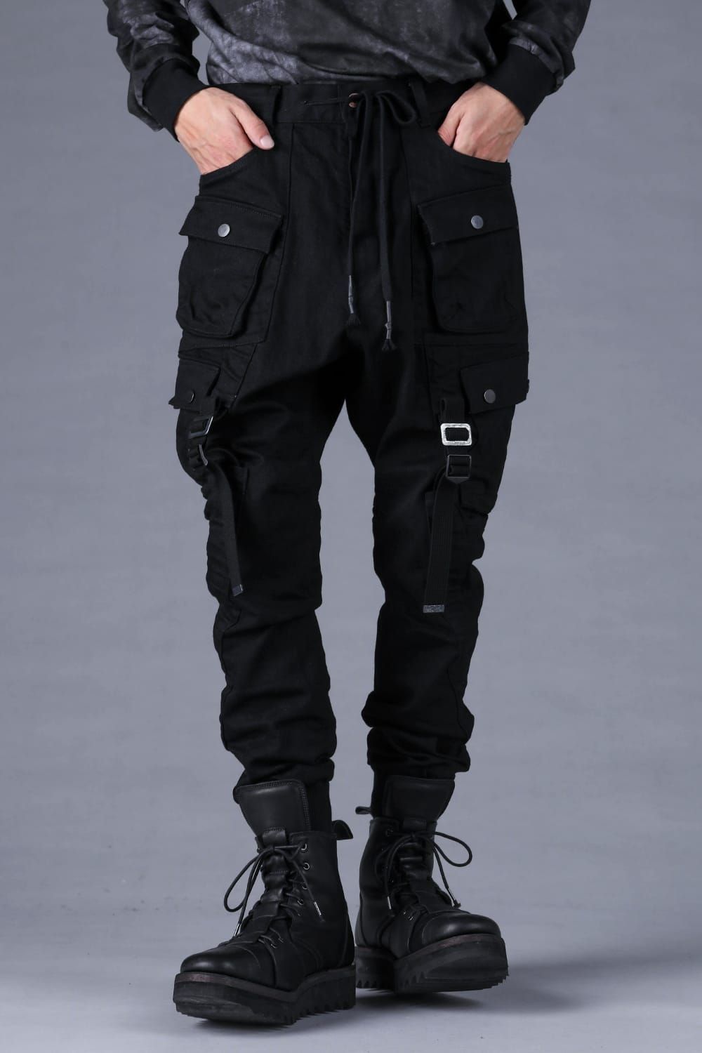 Stretch Denim Belt-Adjustable Cargo Jogger Pants"Black" / ストレッチデニムベルトアジャストカーゴジョグパンツ"ブラック"