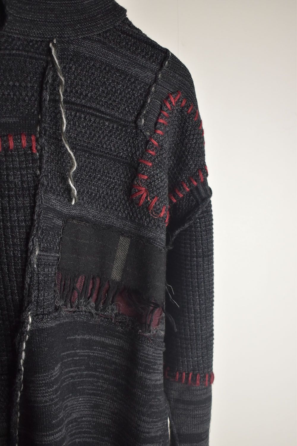 Cotton Cashmere Crust Patch Knit Pullover "Charcoal" / コットンカシミヤクラストパッチニットプルオーバー"チャコール"