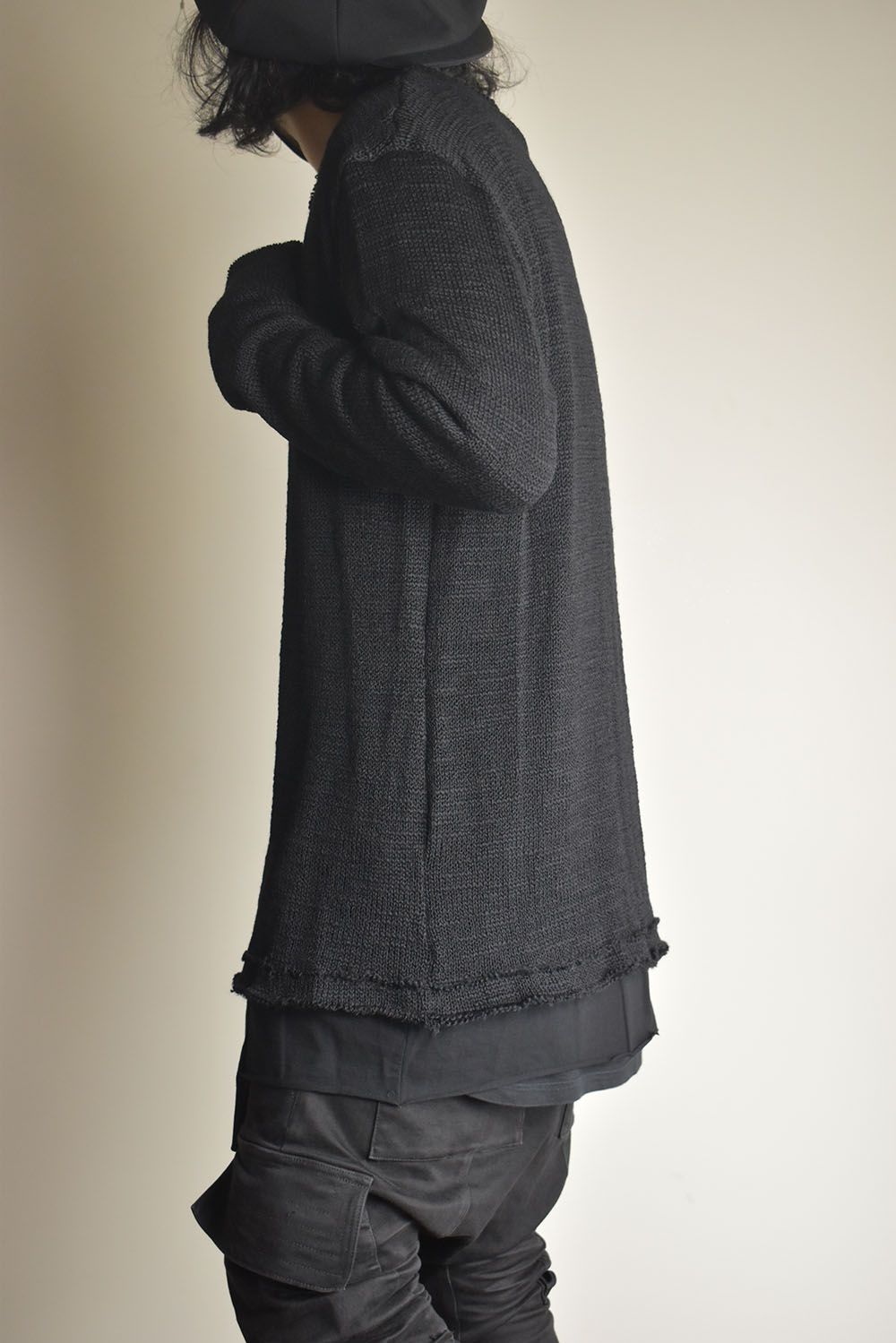 Low-Gauge knit × Cotton Jersey Layered Tee "Black" / ローゲージニット×コットンジャージレイヤードTシャツ"ブラック"