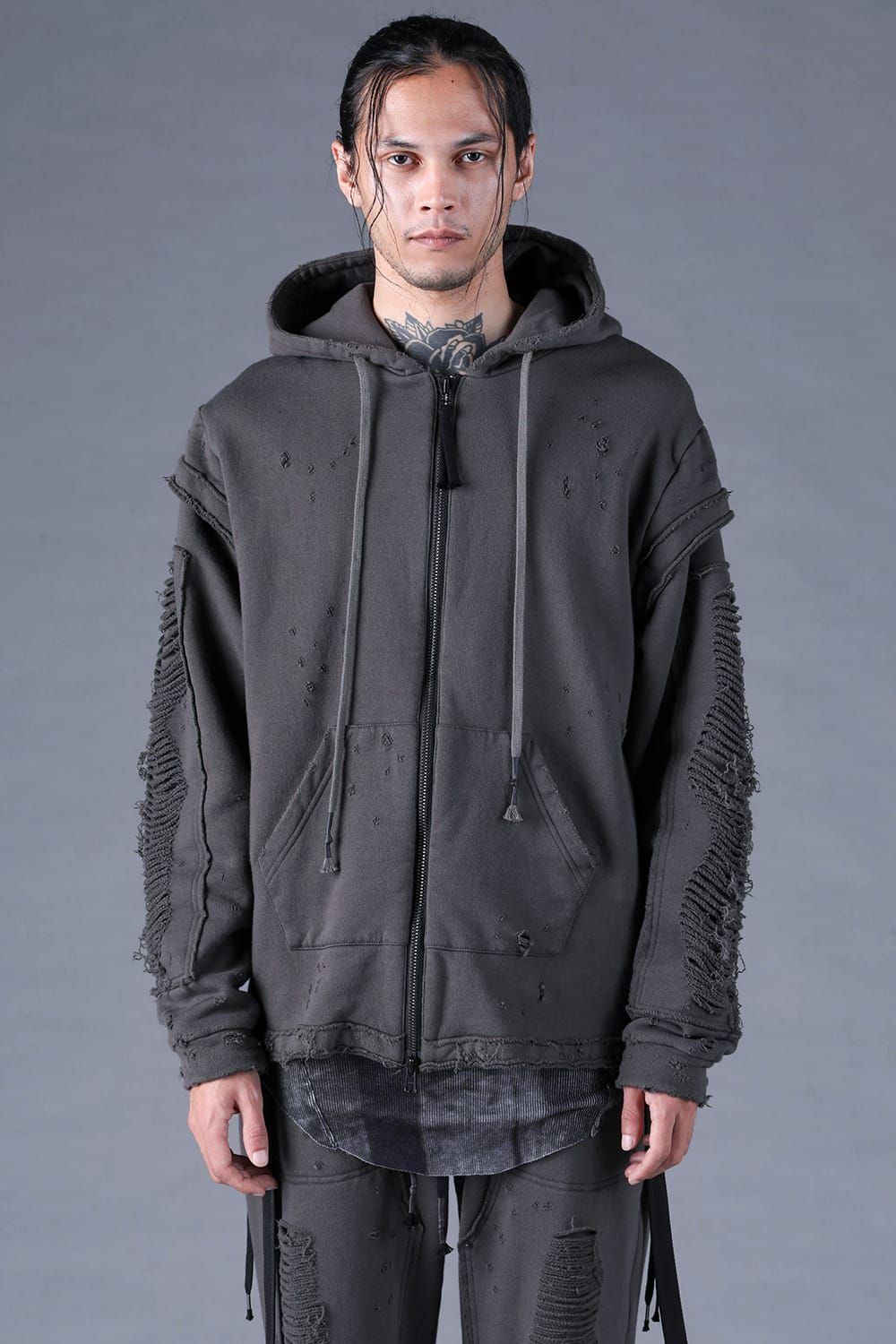 Untwisted Yarn Fleece Shotgun Zip-Up Hoodie"Charcoal" / 無撚糸裏毛ショットガンジップアップフーディー"チャコール"