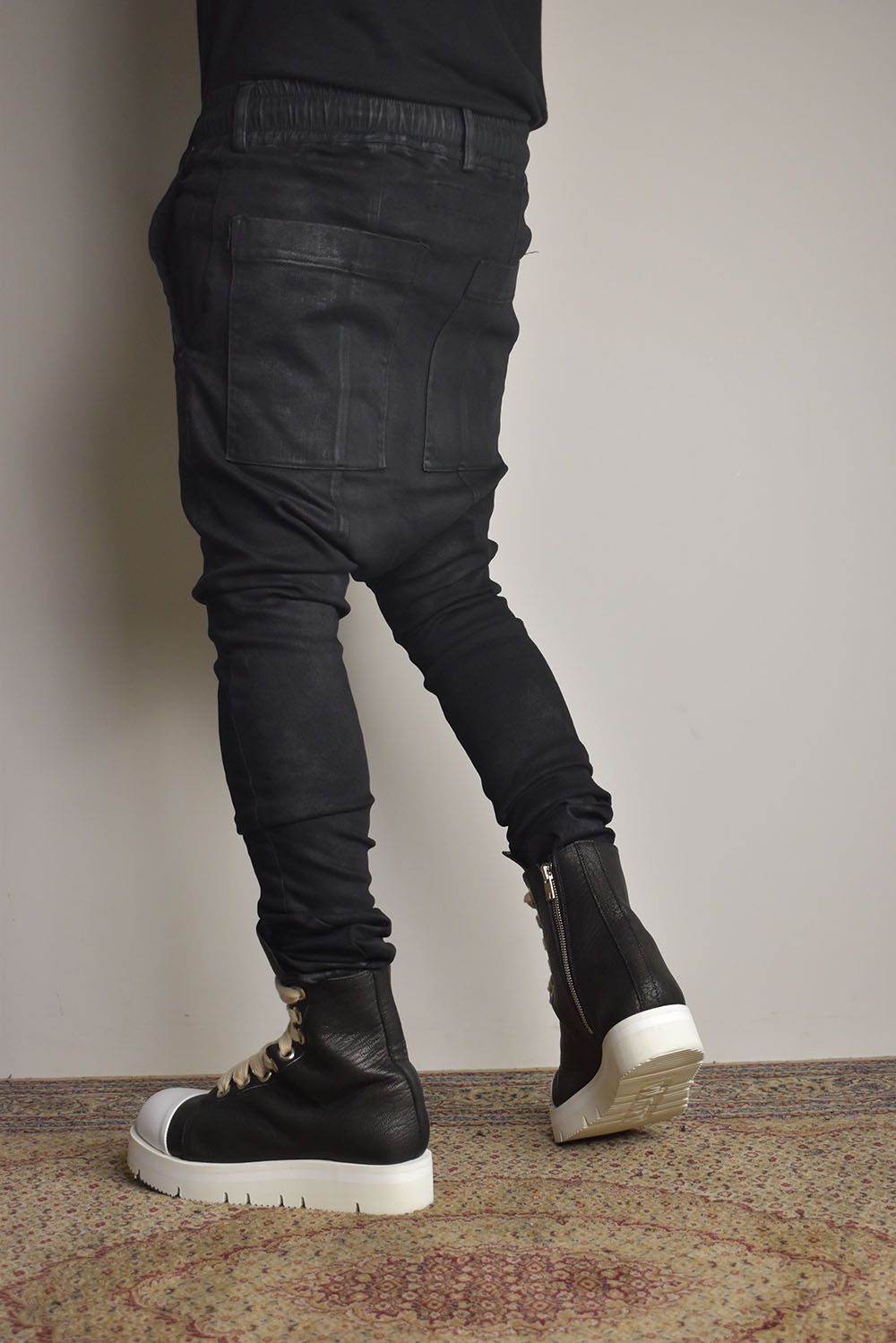 Coated Stretch denim Sarouel skinny"Black" / コーティングストレッチデニムサルエルスキニー"ブラック"