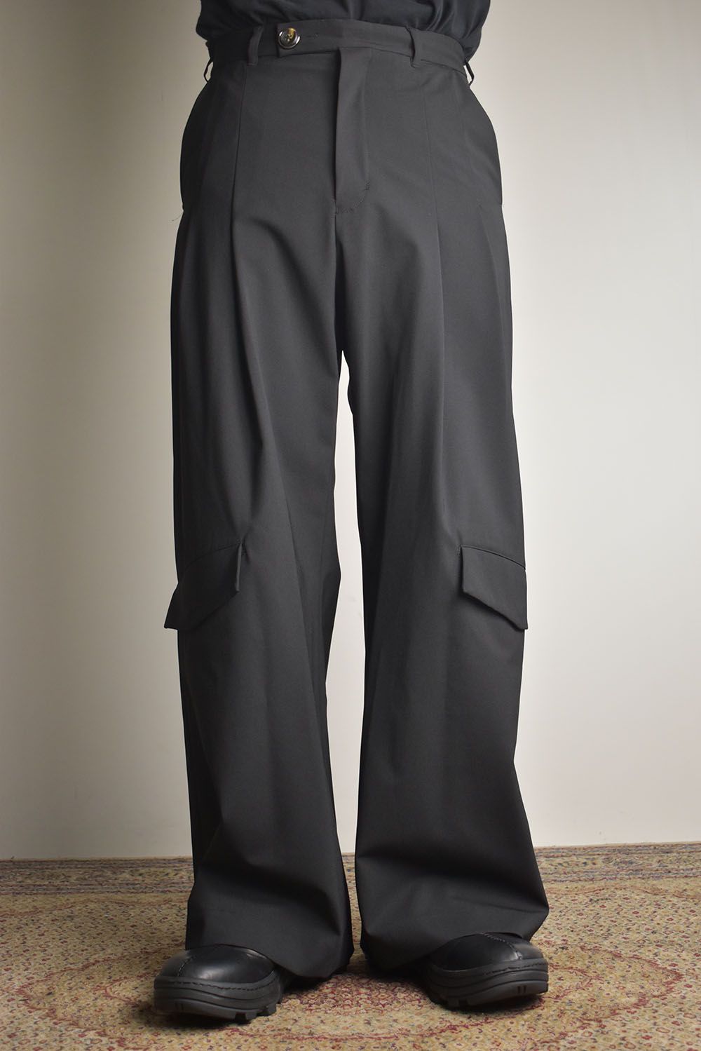 Shingle Flap Baggy Trousers "Black" / シンフラップバギートラウザー"ブラック"