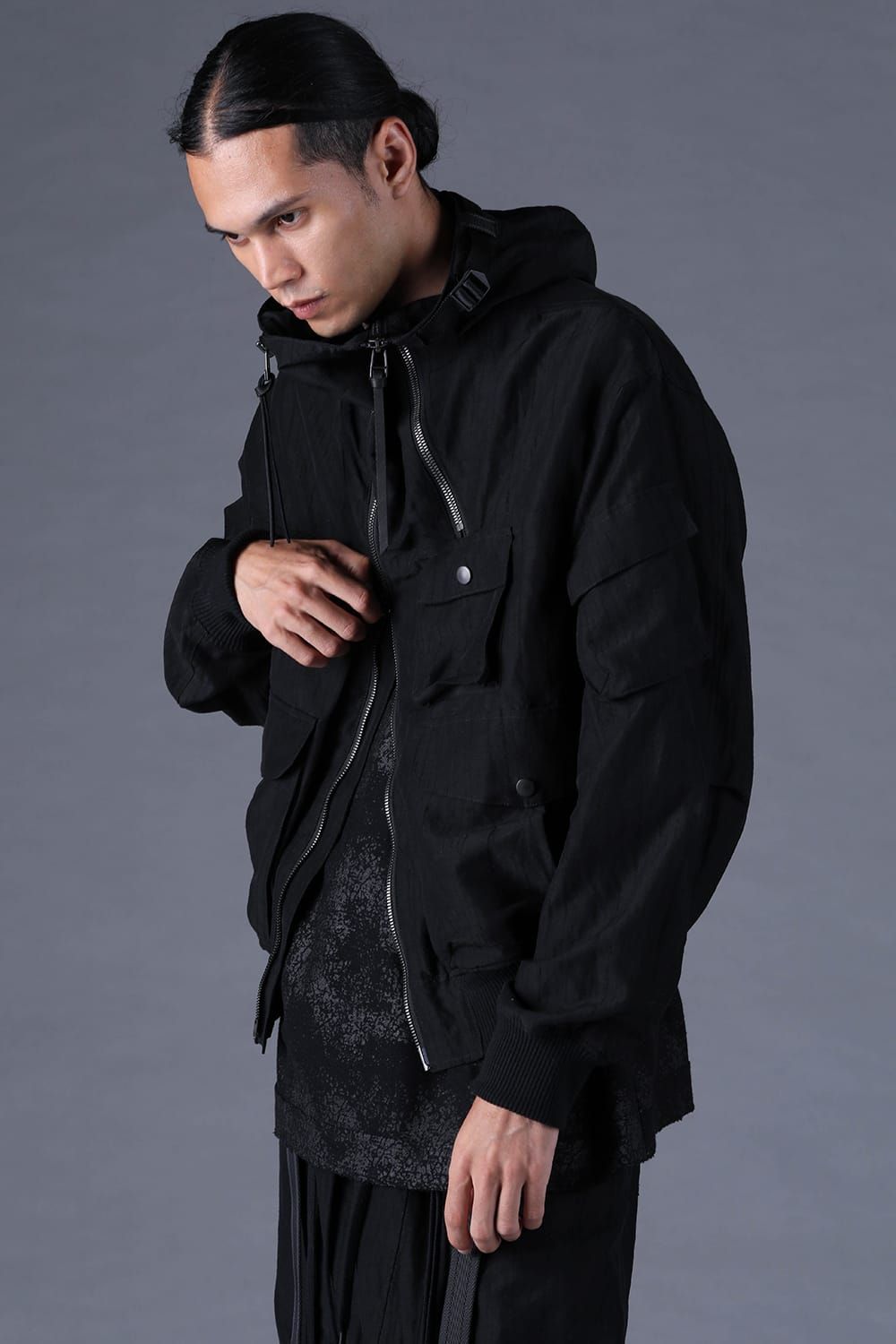 《2027SS先行予約分》Scar Stripe Jacquard Hooded Blouson"Black" / スカーストライプジャガードフードブルゾン"ブラック"