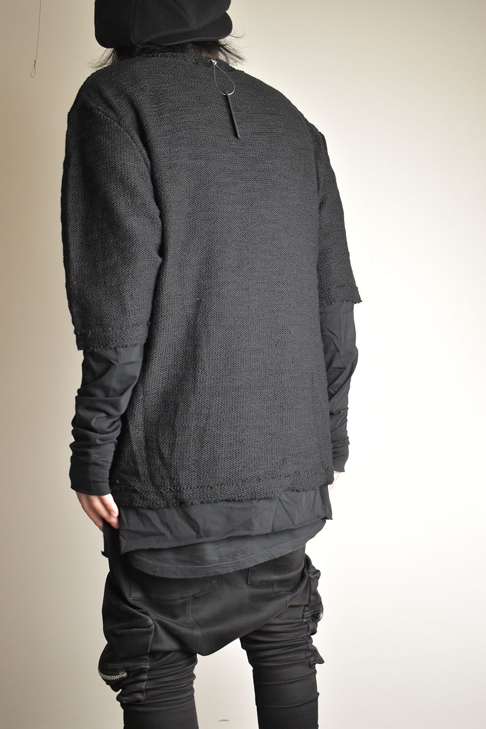 Low Gauge Knit and Cotton Jersey Layered T-Shirt "Black" / ローゲージニット×コットンジャージレイヤードTシャツ"ブラック"