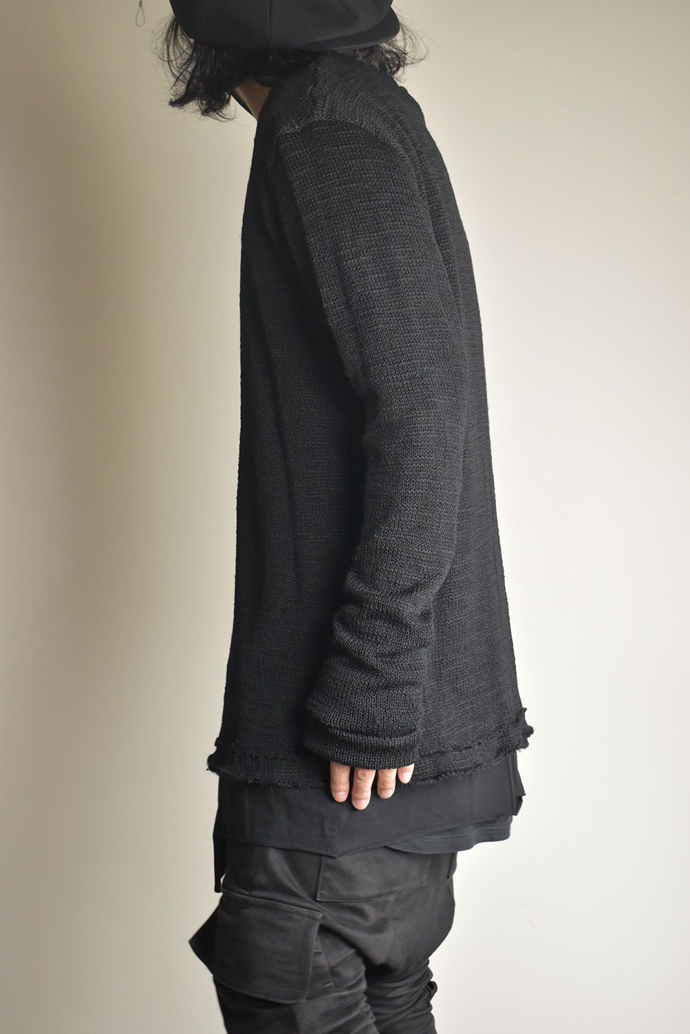 Low-Gauge knit × Cotton Jersey Layered Tee "Black" / ローゲージニット×コットンジャージレイヤードTシャツ"ブラック"
