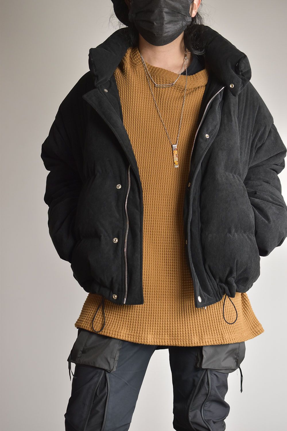 Corduroy High Neck Down jacket"Black/Brown"/コーデュロイハイネックダウンジャケット"ブラック/ブラウン"